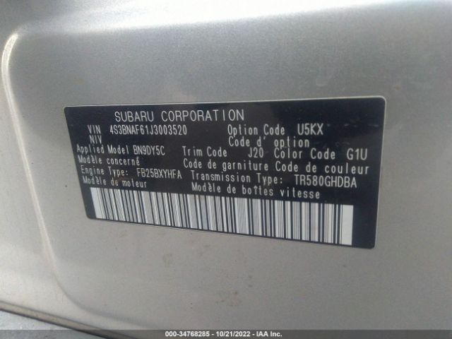 4S3BNAF61J3003520 Subaru Legacy Premium