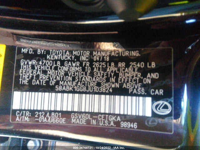58ABK1GG8JU103824 Lexus Es Es 350