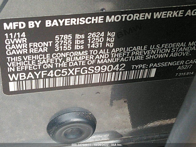 2015 BMW 7 Series, VIN: WBAYF4C5XFGS99042