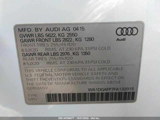 2015 Audi Q5, VIN: WA1DGAFP7FA132015