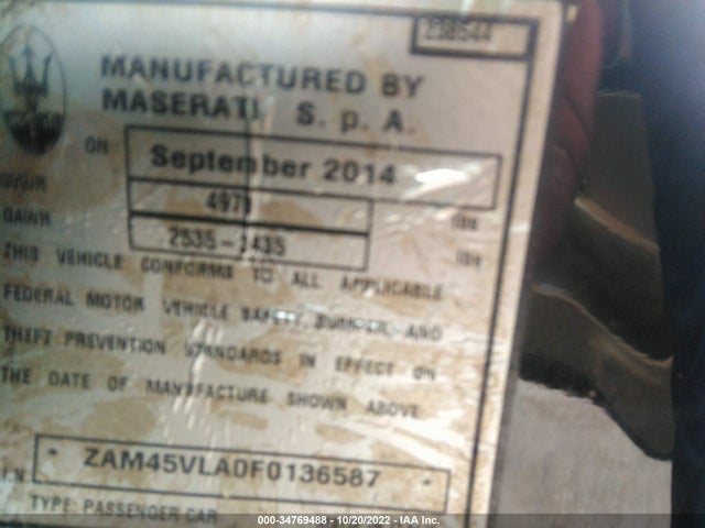 2015 Maserati Granturismo, VIN: ZAM45VLA0F0136587