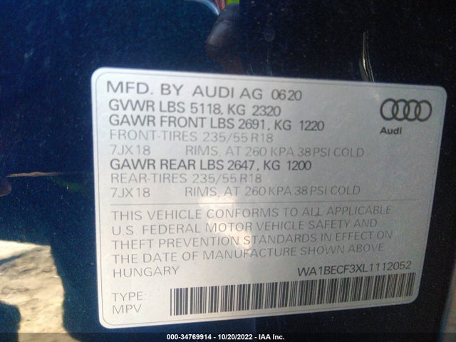 2020 Audi Q3, VIN: WA1BECF3XL1112052
