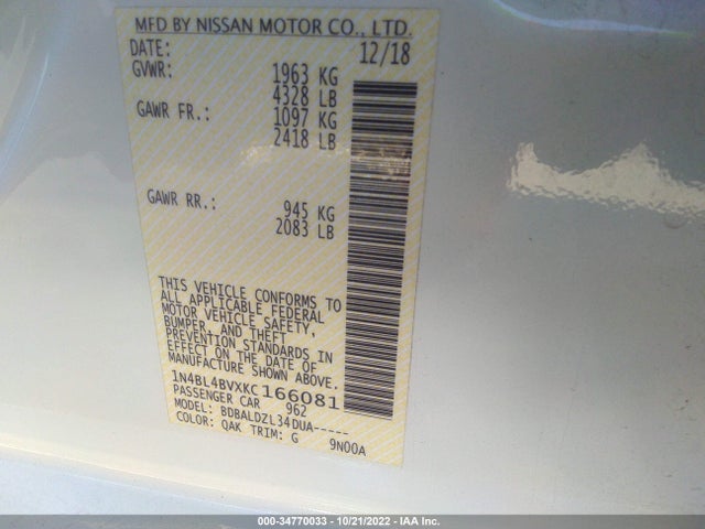 Nissan Altima 2.5 S 2019 1N4BL4BVXKC166081 Image 10
