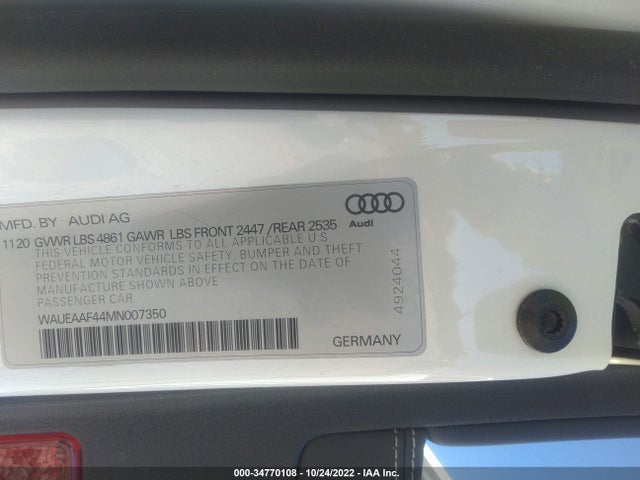 2021 Audi A4, VIN: WAUEAAF44MN007350
