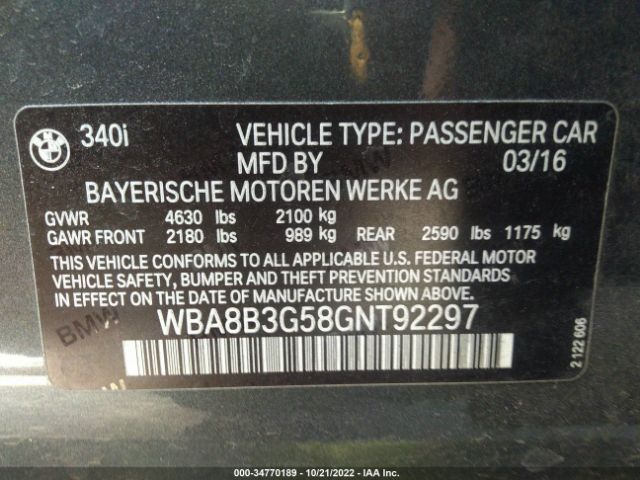 WBA8B3G58GNT92297 BMW 3 Series 340i