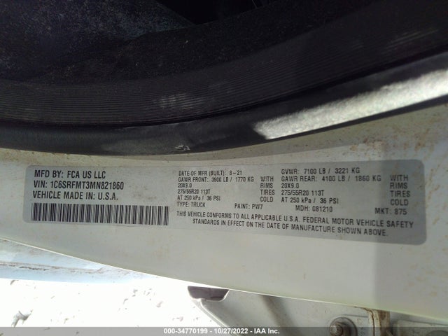 1C6SRFMT3MN821860 RAM 1500 Big Horn
