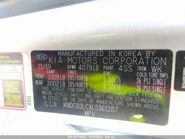 KNDCB3LCXL5361287 KIA NIRO LX