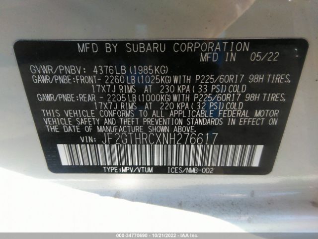 JF2GTHRCXNH276617 Subaru Crosstrek Sport