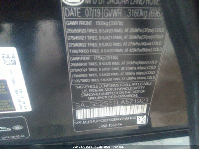 Land Rover Range Rover 2020 SALGS2SE1LA571923 Image 9