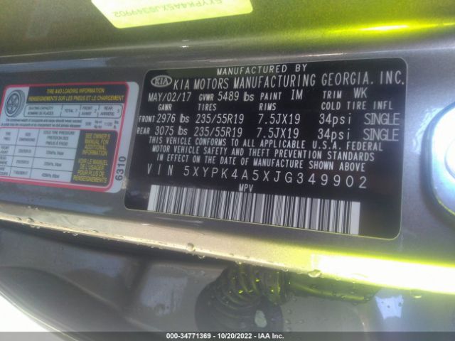 5XYPK4A5XJG349902 KIA Sorento Sx Limited V6