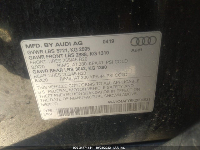 2019 Audi SQ5, VIN: WA1C4AFY8K2094831