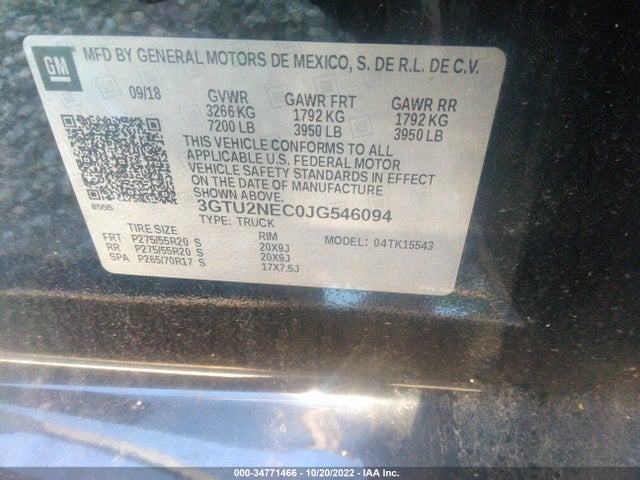 2018 GMC Sierra 1500, VIN: 3GTU2NEC0JG546094