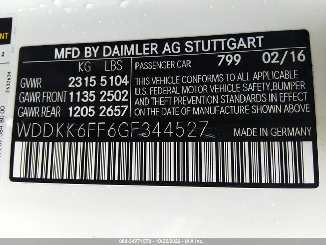 2016 Mercedes-Benz E-Class, VIN: WDDKK6FF6GF344527