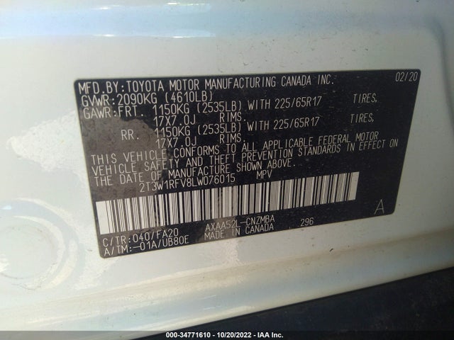 Toyota Rav4 Xle 2020 2T3W1RFV8LW076015 Image 9