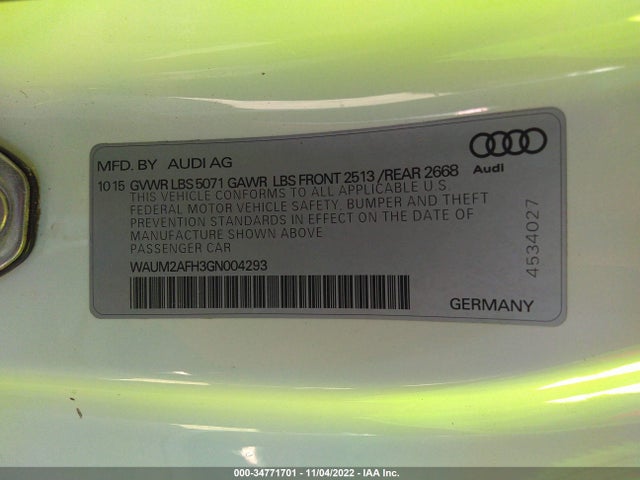 2016 Audi A5, VIN: WAUM2AFH3GN004293