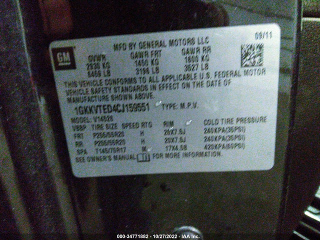GMC Acadia Denali 2012 1GKKVTED4CJ159551 Image 10