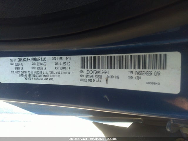 2010 DODGE AVENGER SXT VIN: 1B3CC4FB0AN174841
