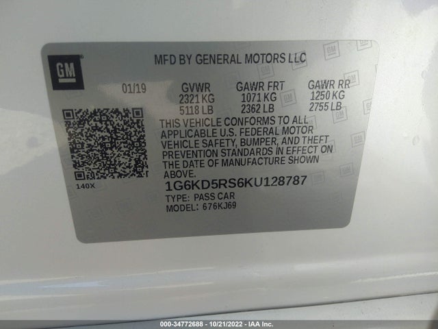 2019 Cadillac CT6, VIN: 1G6KD5RS6KU128787
