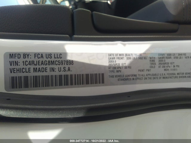 1C4RJEAG8MC597898 Jeep Grand Cherokee Laredo X