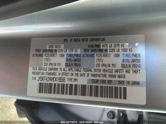 2021 MAZDA CX-5 TOURING VIN: JM3KFACM4M0416688