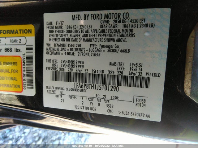 Ford Mustang Ecoboost 2018 1FA6P8TH1J5101290 Image 10