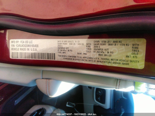 2021 Jeep Grand Cherokee, VIN: 1C4RJKDG5M8165458
