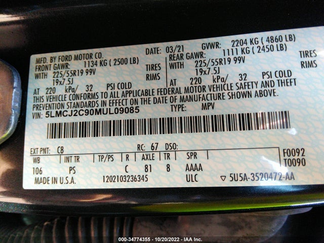 2021 Lincoln Corsair, VIN: 5LMCJ2C90MUL09085