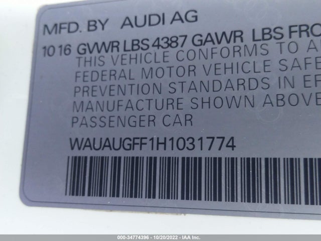 2017 Audi A3, VIN: WAUAUGFF1H1031774
