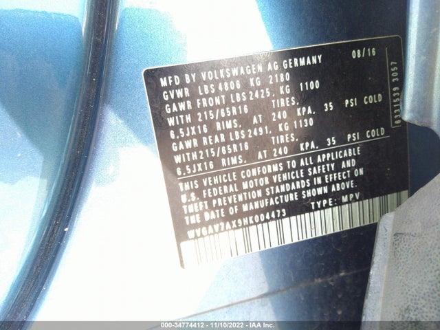 WVGAV7AX9HK004473 Volkswagen TIGUAN