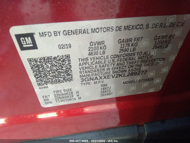 Chevrolet Equinox Premier 2019 3GNAXXEV2KL289277 Image 10