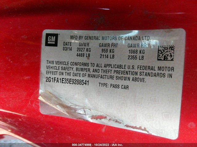 Chevrolet CAMARO LS 2014 2G1FA1E35E9288541 Image 9