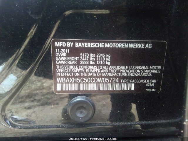 BMW 528 2012 WBAXH5C50CDW05724 Image 9