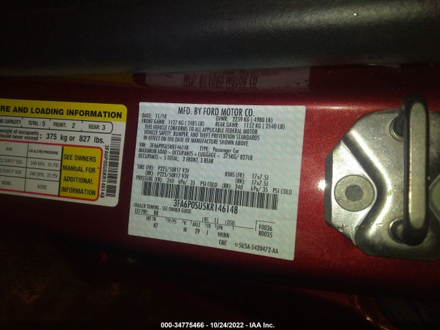 2019 Ford Fusion, VIN: 3FA6P0SU5KR146148