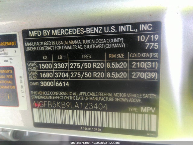 2020 Mercedes-Benz GLE-Class, VIN: 4JGFB5KB9LA123404