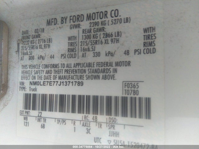 2018 Ford Transit Connect, VIN: NM0LE7E77J1371789