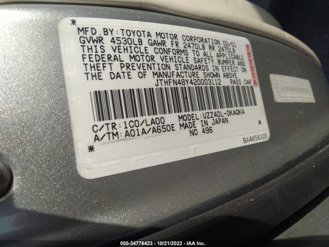 JTHFN48Y420003112 Lexus SC 430