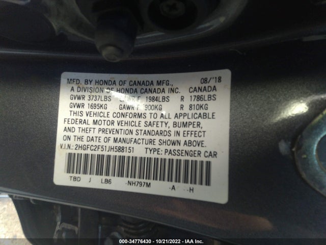 Honda Civic Sedan Lx 2018 2HGFC2F51JH588151 Image 9