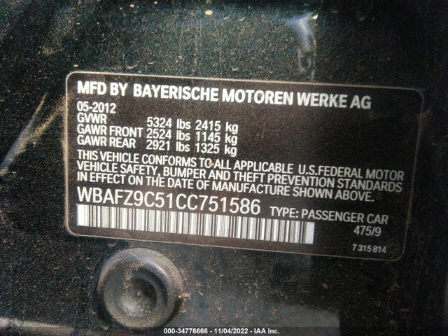 BMW 5 Series Activehybrid 5 2012 WBAFZ9C51CC751586 Image 10