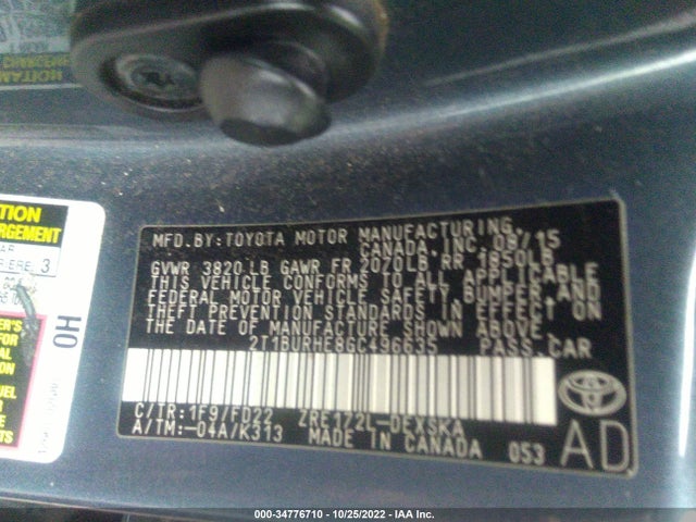 2016 Toyota Corolla, VIN: 2T1BURHE8GC496635
