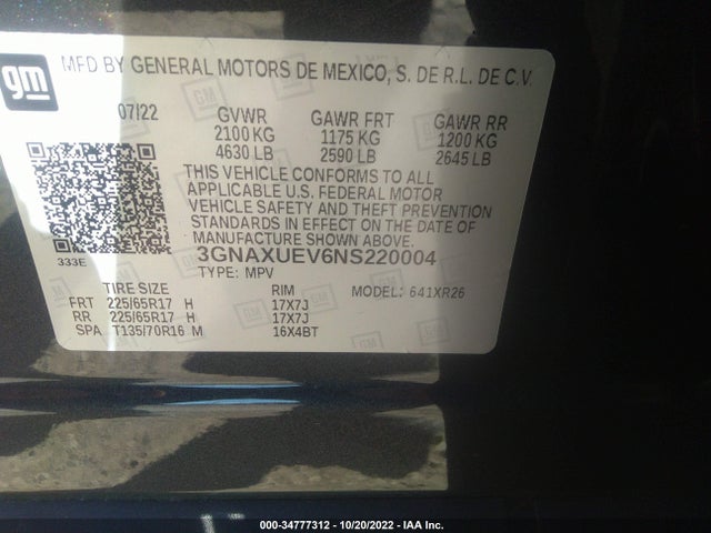 Chevrolet EQUINOX LT 2022 3GNAXUEV6NS220004 Image 9