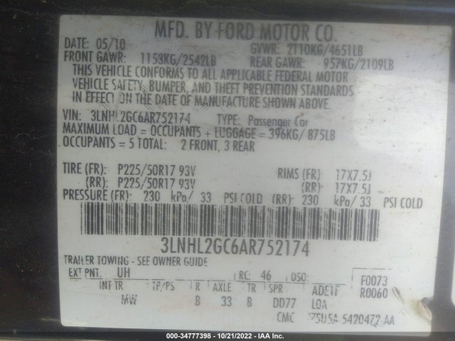 Lincoln MKZ 2010 3LNHL2GC6AR752174 Image 9
