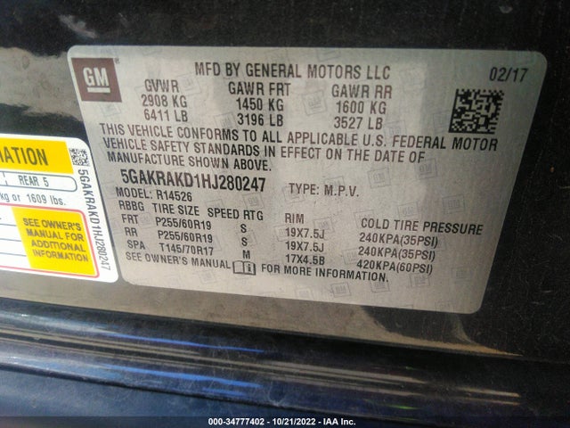 2017 Buick Enclave, VIN: 5GAKRAKD1HJ280247