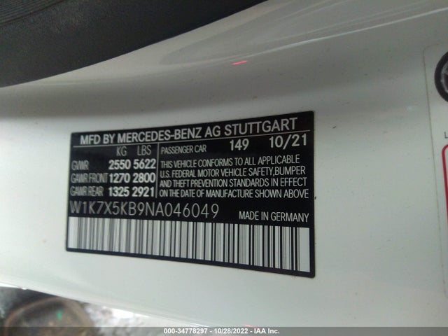 2022 Mercedes-Benz AMG GT, VIN: W1K7X5KB9NA046049