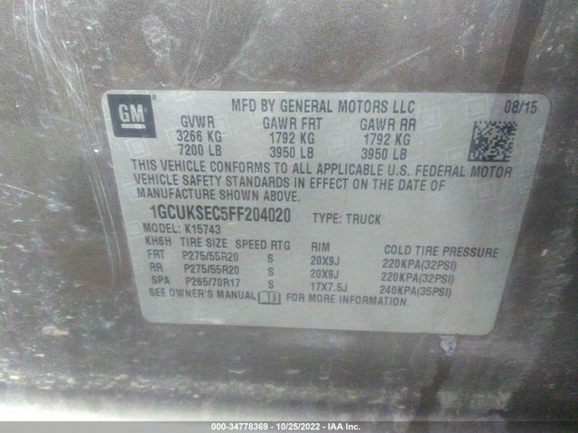 Chevrolet Silverado 1500 Ltz 2015 1GCUKSEC5FF204020 Image 10