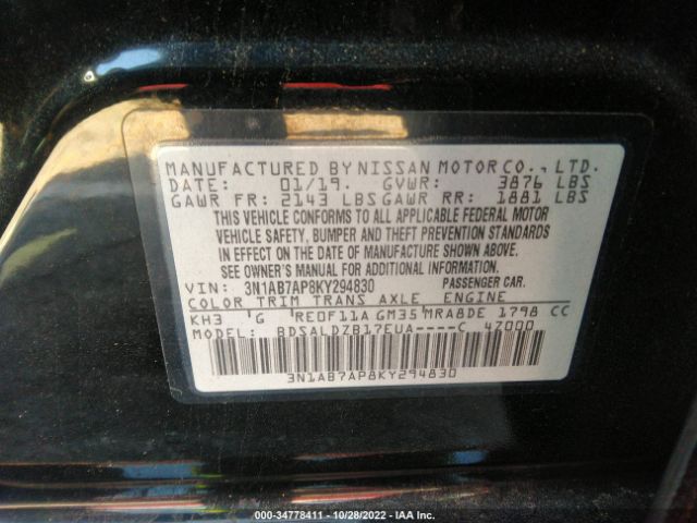 3N1AB7AP8KY294830 Nissan SENTRA SV
