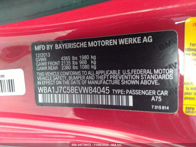 2014 BMW 2 Series, VIN: WBA1J7C58EVW84045