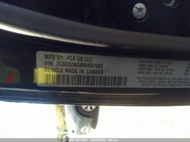 Dodge Challenger Sxt 2021 2C3CDZAG8MH531003 Image 9