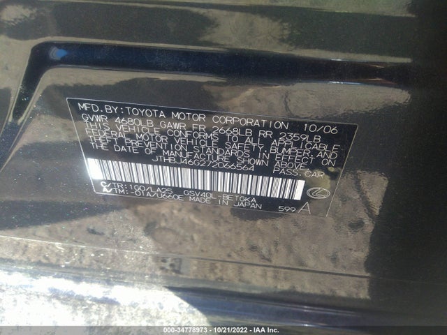 Lexus ES 350 2007 JTHBJ46G272066564 Image 10