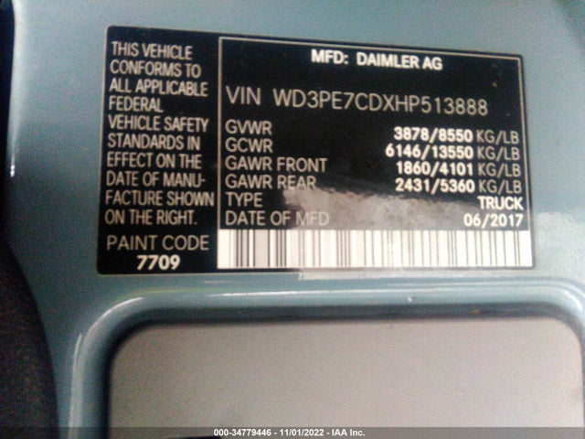 2017 Mercedes-Benz Sprinter, VIN: WD3PE7CDXHP513888