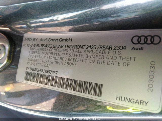 2018 Audi RS 3, VIN: WUABWGFF3J1907657